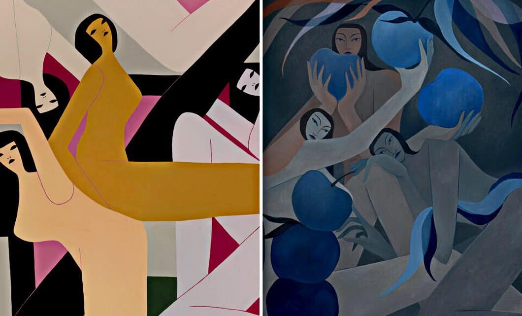 Figuras femininas minimalistas de Laura Berger Artes & contextos Left If I were you 3 2019 acrylic on wood panel 30 x 40 inches. Right Night fruit 2020 1