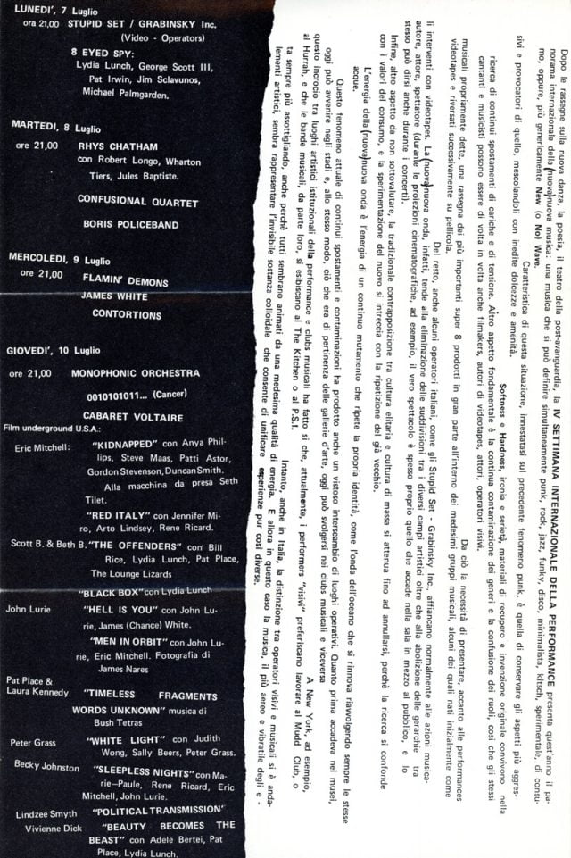 NO WAVE FILM: EPISÓDIOS DE UMA PORNUCÓPIA DE TERRORISTAS DE ARTE NA DÉCADA DE 1970, NYC Artes & contextos Arena Puccini Newo No Wav