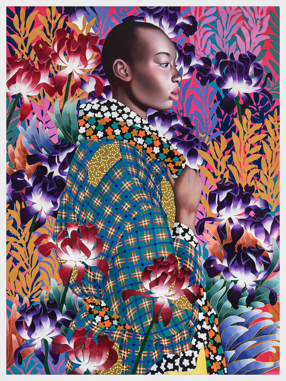 Padrões e visualidade de Jocelyn Hobbie Artes & contextos Blooms on Fuchsia Plaid Coat
